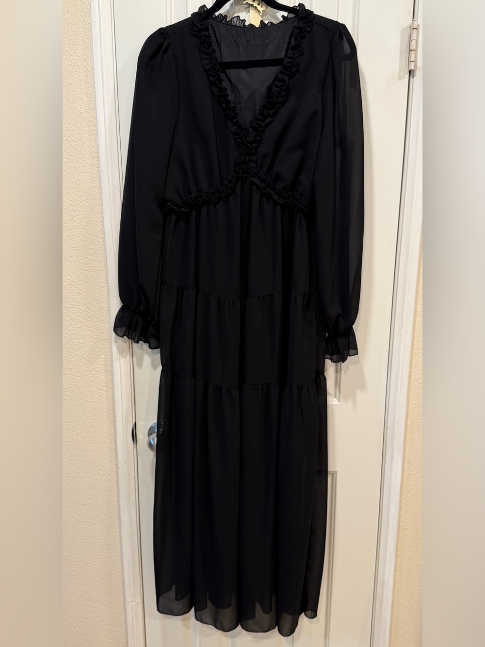 Black Long Sleeve Ruffle Tiered Maxi Dress